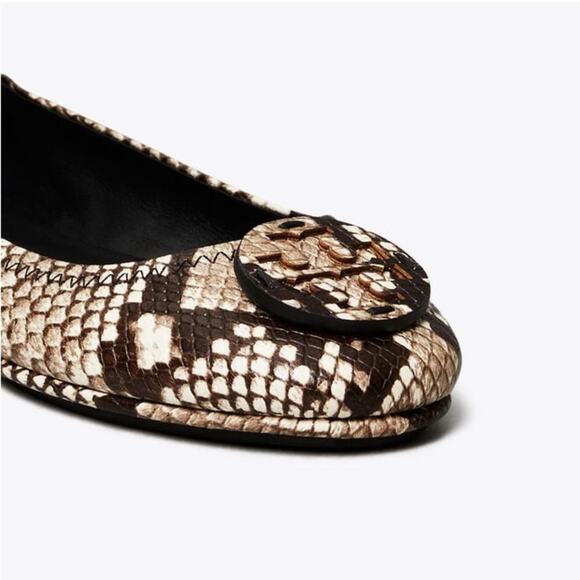 Tory Burch Minnie Flats Size 8 Roccia Snake Emboss Leather Logo Travel Ballet - Picture 4 of 14